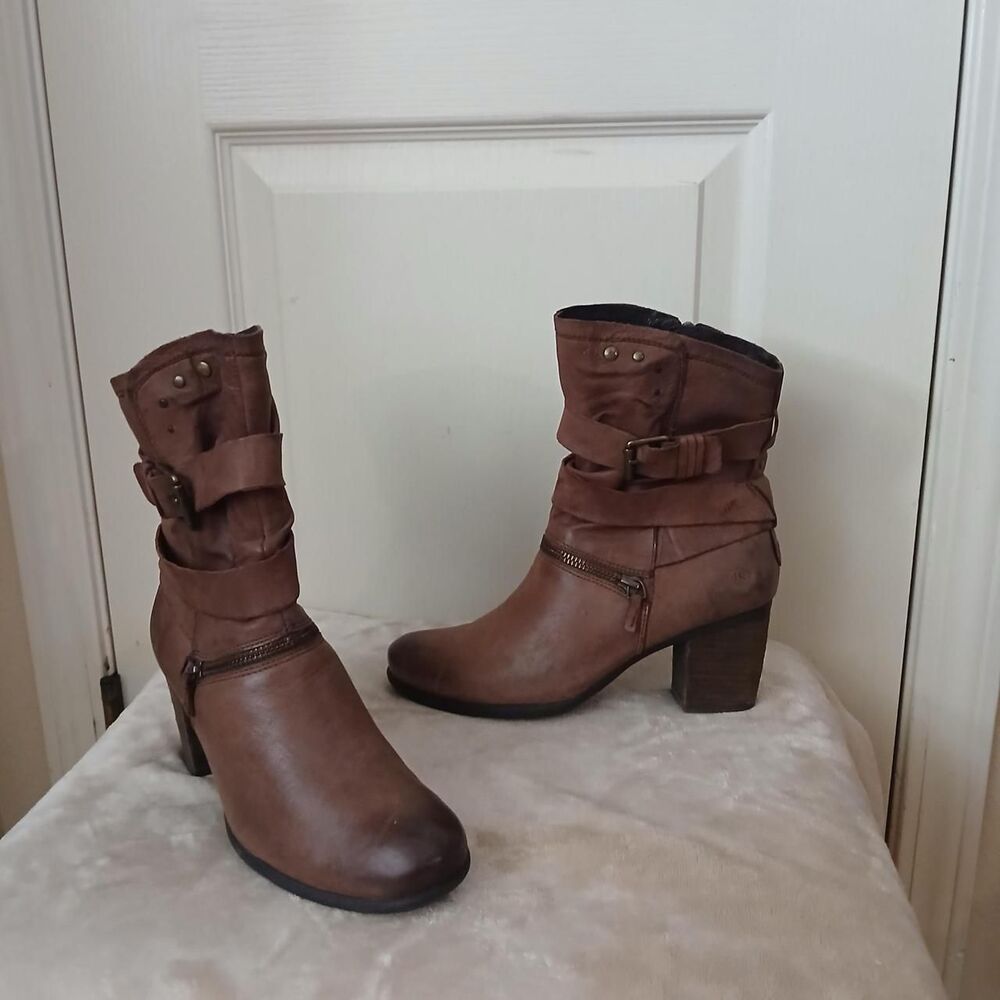 Josef Seibel Britney 06 Brown Leather Ankle Boots Chunky Block Heel 37 Boho
